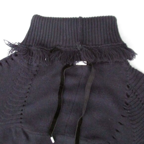 HIGH Womens S Navy Blue Wool Turtleneck Short Sweater Long Sleeve Lightweight - Picture 3 of 16